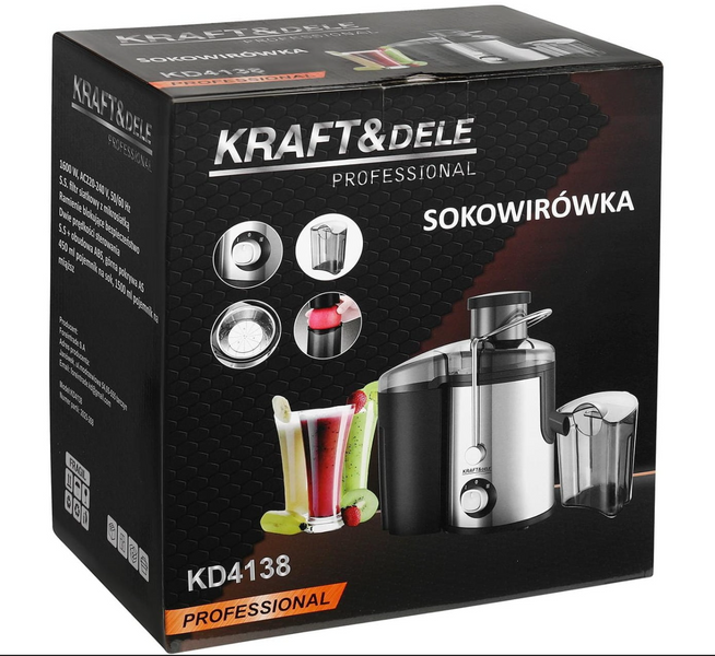 Мощная соковыжималка Kraft&Dele KD4138, 1600 Вт &ndash; быстрое и эффективное приготовление свежих соков для дома и кухни
