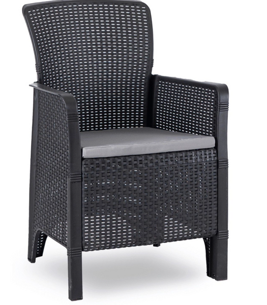 Комплект садових меблів MEBEL ELITE ARGOS 160&ndash;260&times;90 см горіх + 6 крісел FRESNO чорний &mdash; розсувний стіл для тераси та саду