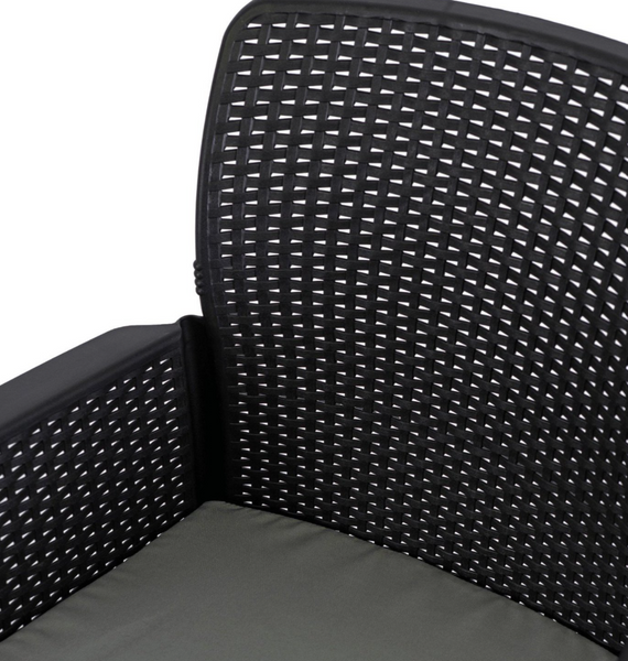 Комплект садових меблів MEBEL ELITE ARGOS 160&ndash;260&times;90 см горіх + 6 крісел FRESNO чорний &mdash; розсувний стіл для тераси та саду