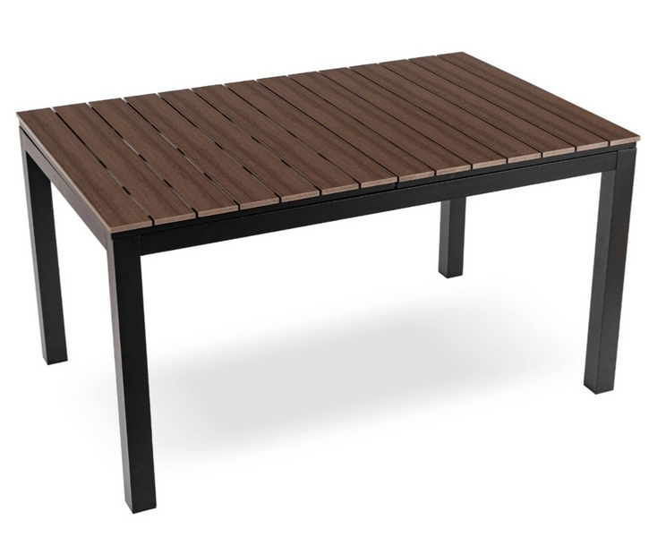 Комплект садових меблів MEBEL ELITE ARGOS 160&ndash;260&times;90 см горіх + 6 крісел FRESNO чорний &mdash; розсувний стіл для тераси та саду