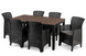 Комплект садових меблів MEBEL ELITE ARGOS 160&ndash;260&times;90 см горіх + 6 крісел FRESNO чорний &mdash; розсувний стіл для тераси та саду