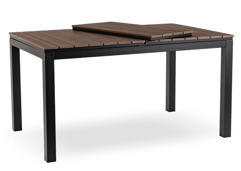 Комплект садових меблів MEBEL ELITE ARGOS 160&ndash;260&times;90 см горіх + 6 крісел FRESNO чорний &mdash; розсувний стіл для тераси та саду
