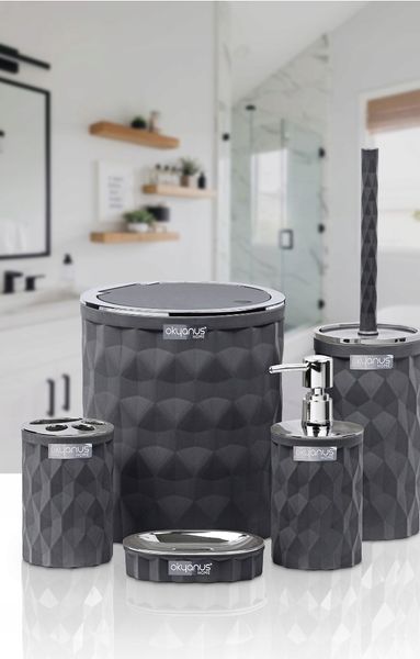 Набір аксесуарів для ванної кімнати із 5 шт, круглий сірий Chomik OKY4672