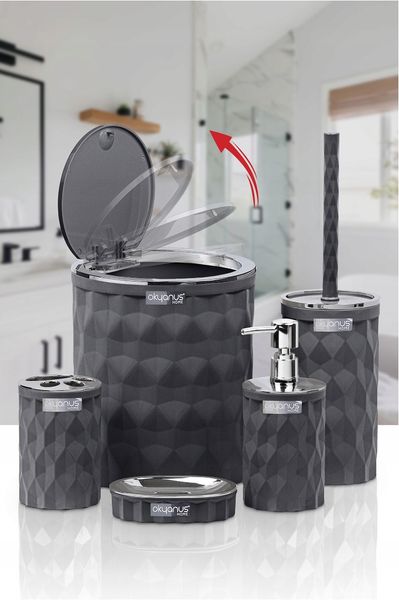 Набір аксесуарів для ванної кімнати із 5 шт, круглий сірий Chomik OKY4672