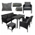 Комплект садовой мебели из техноротанга Kontrasto Capri Pro 414145, 6 предметов, черный с серыми подушками, для террасы, сада и лаунж-зоны