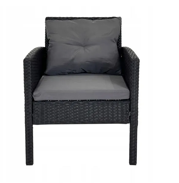 Комплект садовой мебели из техноротанга Kontrasto Capri Pro 414145, 6 предметов, черный с серыми подушками, для террасы, сада и лаунж-зоны