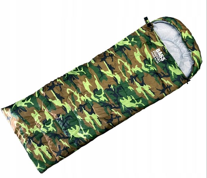 Спальный мешок с капюшоном, туристическое одеяло 2 в 1, камуфляж Bass Polska BH 41994