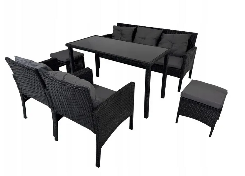 Комплект садовой мебели из техноротанга Kontrasto Capri Pro 414145, 6 предметов, черный с серыми подушками, для террасы, сада и лаунж-зоны