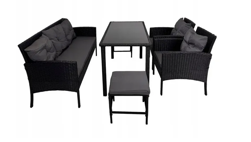 Комплект садовой мебели из техноротанга Kontrasto Capri Pro 414145, 6 предметов, черный с серыми подушками, для террасы, сада и лаунж-зоны