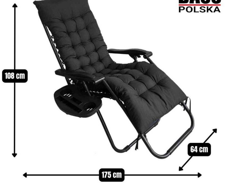 Шезлонг Bass Polska BH 31012 с матрасом и подушкой, черный