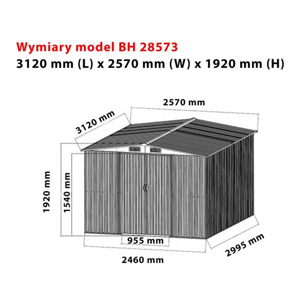 Сарай металлический , хозблок садовый 312 х 257 х 192 см. зеленый Bass Polska BH 28573