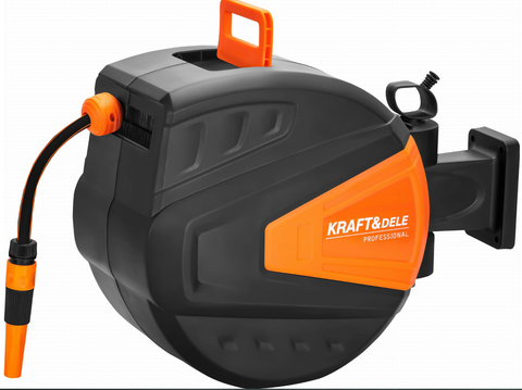 Котушка зі шлангом Kraft&Dele KD2153 30 м + 2 м 1/2" для поливу саду, городу та дачі &mdash; з автоматичним змотуванням та кріпленням