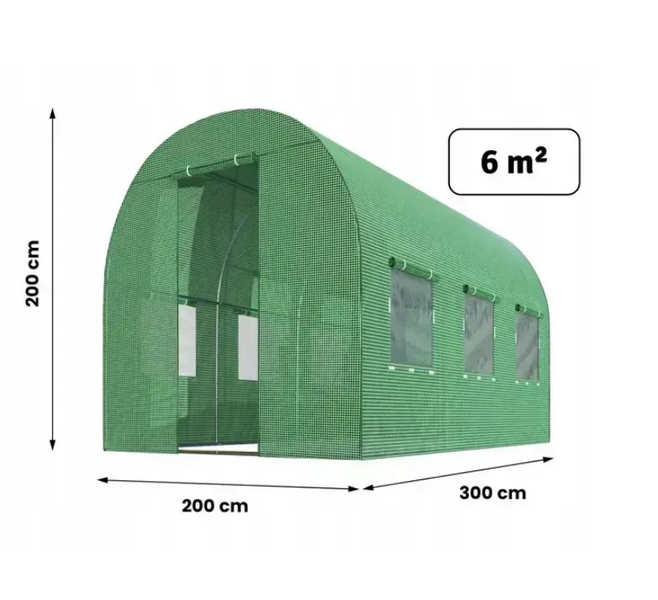 Теплица садовая VOLSO Polska VS03220-25 6 м&sup2; зеленая &mdash; 3&times;2&times;2 м, труба 25 мм
