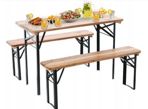 Комплект складной садовой мебели деревянный, стол и 2 скамейки GardenLine MEB0780