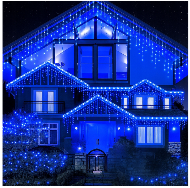 Світлодіодна завіса 1000 LED LKS-1000-CB, синє світло, вуличні бурульки