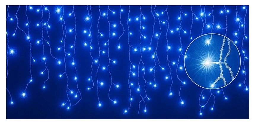 Світлодіодна завіса 1000 LED LKS-1000-CB, синє світло, вуличні бурульки