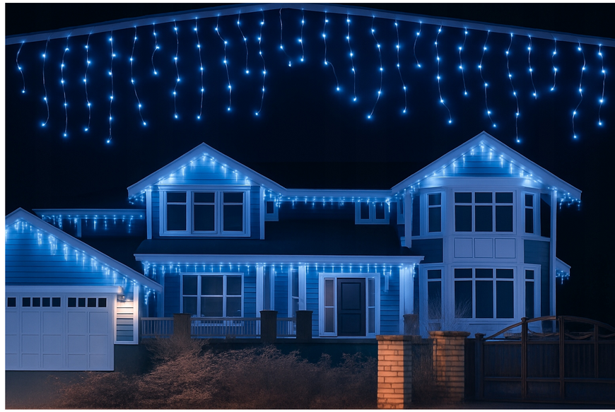 Світлодіодна завіса 1000 LED LKS-1000-CB, синє світло, вуличні бурульки