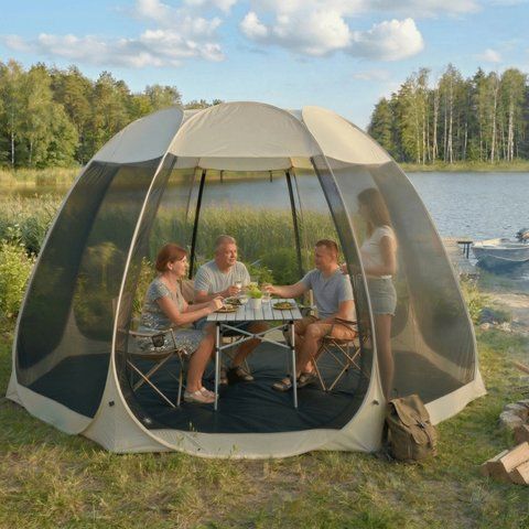 Садовая беседка MEBEL ELITE CAMA 395 см бежевая/черная с москитной сеткой для сада, террасы и дачи