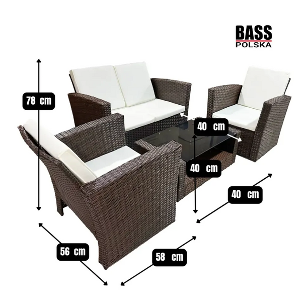 Садовый комплект мебели BH30087 с диваном, 2 креслами и кофейным столиком