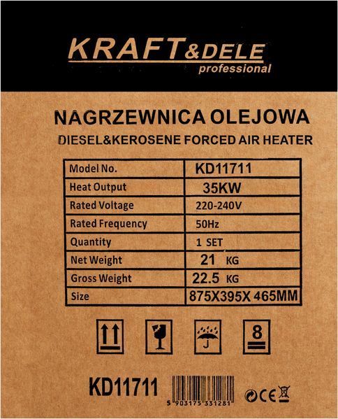 Дизельный обогреватель Kraft&Dele KD11711 35 кВт с термостатом, для гаража, мастерской и склада