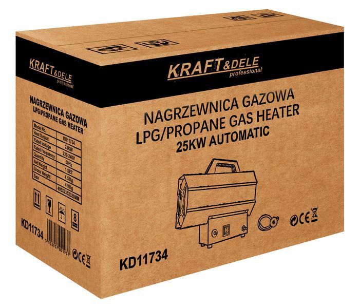 Газовый обогреватель Kraft&Dele KD11734 25 кВт с редуктором для гаража, мастерской и склада
