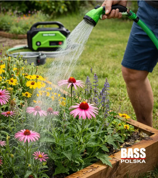 Портативная водяная помпа Bass Polska  8117 21V &mdash; аккумуляторная, со шлангом 10 м, для полива и перекачки воды