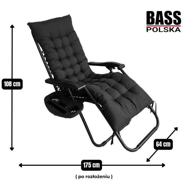 Шезлонг раскладной Bass Polska BH 31012 с матрасом и подушкой, черный