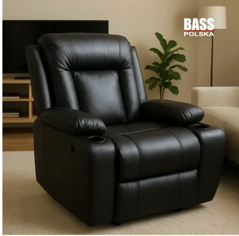 Массажное кожаное кресло-качалка Bass Polska BH 30040 RELAX с массажем спины, поясницы и ног, черное