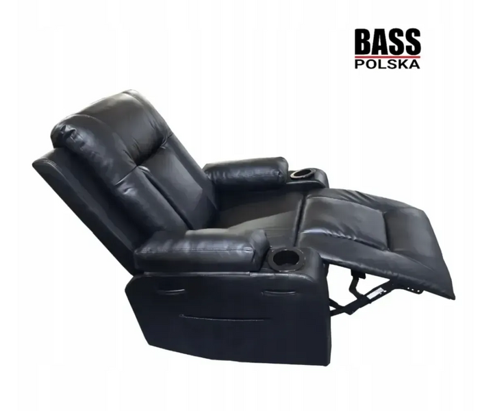 Масажне шкіряне крісло-качалка Bass Polska BH 30040 RELAX з масажем спини, попереку та ніг, чорне