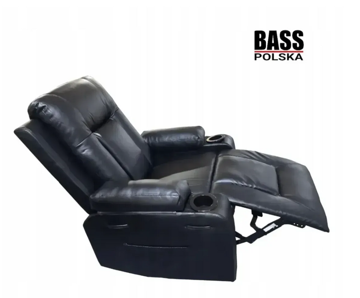Масажне шкіряне крісло-качалка Bass Polska BH 30040 RELAX з масажем спини, попереку та ніг, чорне
