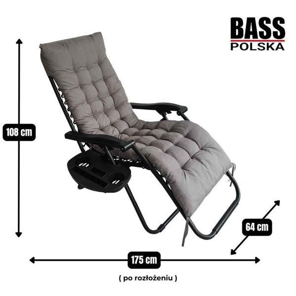 Шезлонг Bass Polska BH 31014-R с матрасом и подушкой, серый