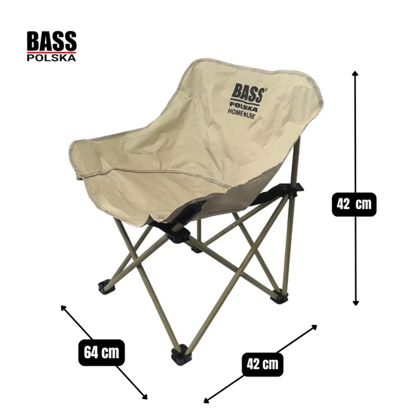 Складане туристичне крісло Bass Polska BH 30035 із бічною кишенею, кемпінгове крісло для риболовлі, пікніка та відпочинку, бежеве