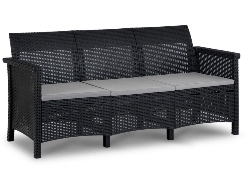 Комплект садових меблів MEBEL ELITE SAVIO &mdash; диван, 2 крісла та стіл, стильний чорний набір для відпочинку