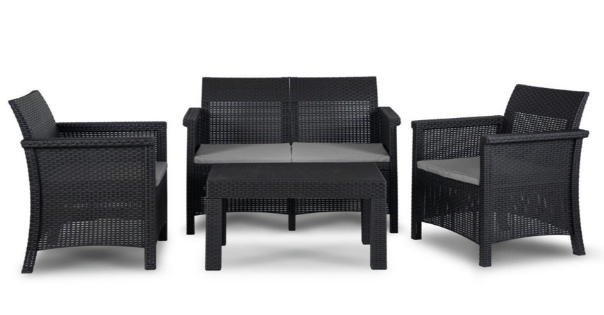 Комплект садовой мебели MEBEL ELITE BRENTA &mdash; диван, 2 кресла и стол, стильный черно/серый набор для отдыха